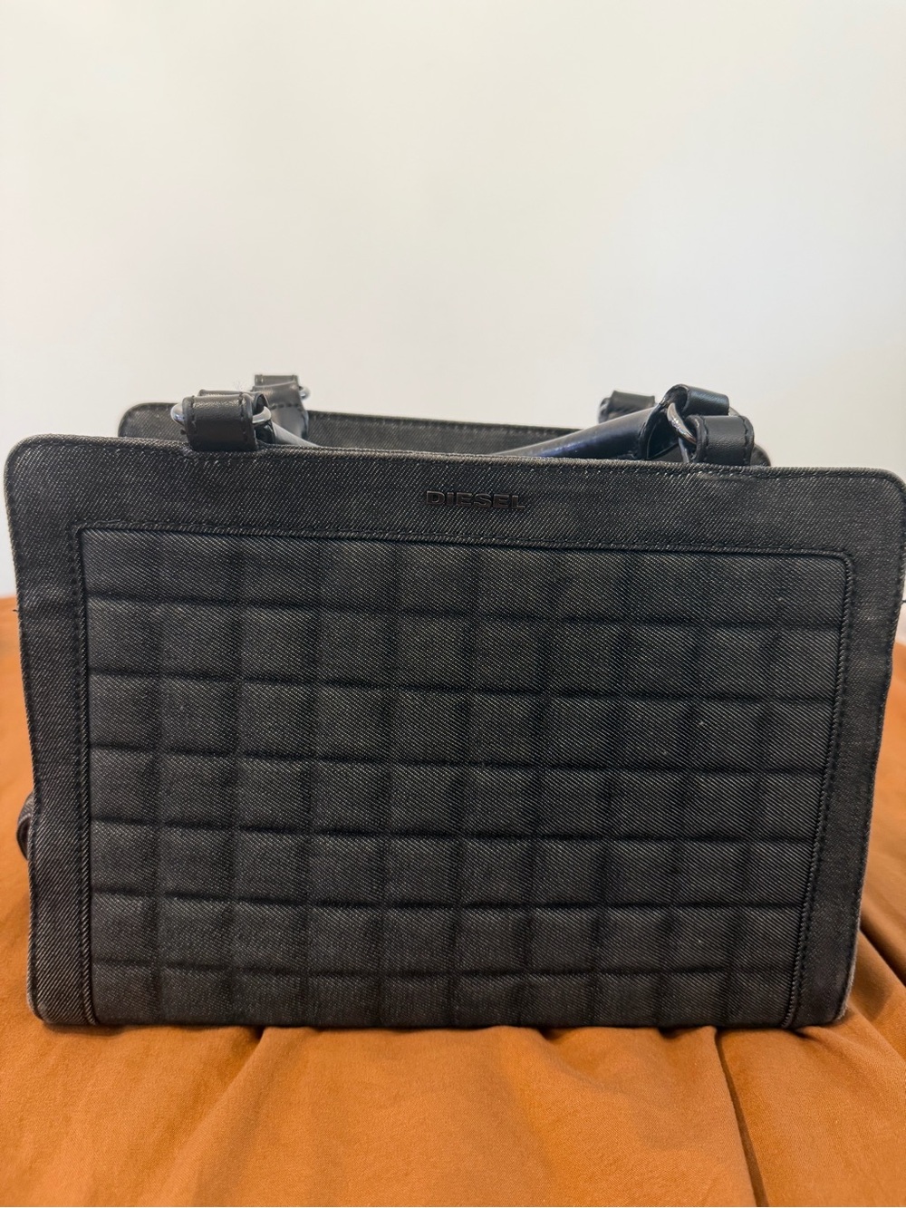 Diesel Quilted Denim 2-Way Tote Bag Crossbody - Faded Black/Gray